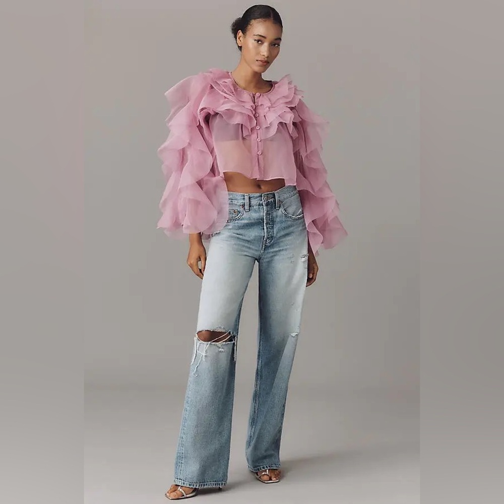 💕RARE💕Sold Out 💕 Anthro Maeve Organza Ruffled Sheer Top Pink Mauve